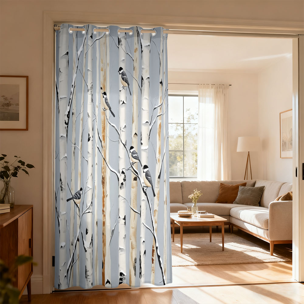 Home Decor Curtains - 1 adet huş ağacı ormanı titmouse