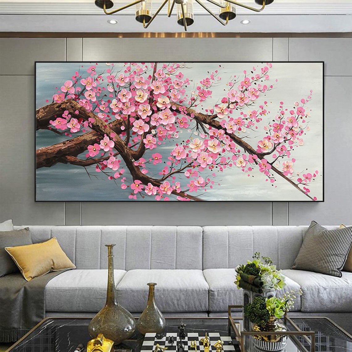 Home Decor Vietnam - Modern Kiraz Çiçeği Tuval Sanat Dokulu