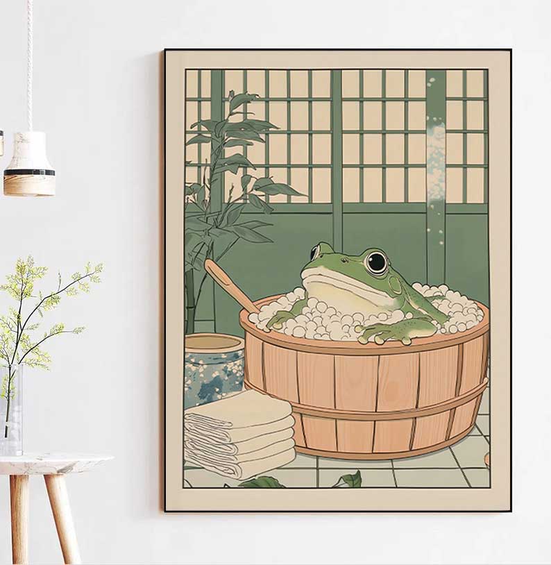 Home Decor Vietnam - Japon kurbağası küvet içinde baskı posteri
