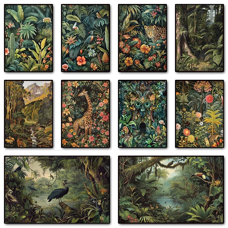 Home Decor Ikea - Tropikal orman vahşi leopar bitkiler hayvanlar